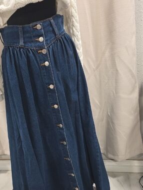 Denim Button-Front Maxi Skirt - Blue